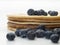 Several American pancakes decorated with honey and blueberries 2