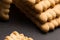 Several biscuits on black tabletop.