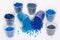Several blue plastic granulates