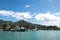 Several boats in the harbor of Praslin, Seychelles