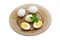 Several boiled eggs on glass dish