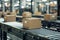 Several boxes on conveyor belt depict efficient logistics operations