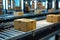 Several boxes on conveyor belt depict efficient logistics operations