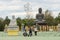 Several Buddha statues in perspective at the buddhist temple