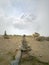 several cairns on the Klein Matterhorn, panorama of the misty mountain landscape