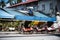 several carriages parked next to each other on the street in front of an older building