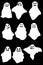 Several cartoon ghosts on a black background