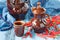 Several ceramic pots and jars on a table