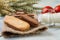 Several cereal biscuits on jute cloth