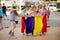 Several children ready to flee in sewn sacks at a pirate party d