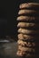 A several close-up cookies made into a small pillar