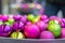 Several colorful baubles in a bowl close up