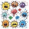 Several colorful cartoon bacteria germs viruses characters expressing various emotions, handdrawn