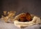 Several cookies on a ceramic plate with Ã§in the background