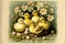 Several cute ducklings and flowers. AI generated