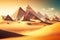 several egyptian pyramids among endless sands at sunny day