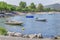 Several fishing boat tied on sea shore