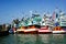 Several fishing ships moored in the port