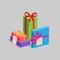 Several gift boxes of different colors and shapes. Vector illustration.