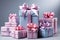 Several gift boxes in pastel colors.