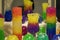 Several glass vases with a absorbent balls of hydrogel, bright colored colors