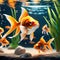 Several goldfish in an aquarium. Success or job search concept