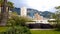 Several hotels in background of mountains, rental accommodation in the resort