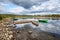 Several old boats on the river bank, beautiful scenery with dram