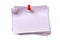 Several plain white sticky post notes with red pushpin cut out background