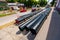 Several polymeric HDPE water pipes