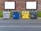 Several recycling container and two billboard