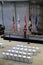 Several seats arranged in front of military flags, National WWII Museum, New Orleans, 2016