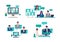 Several situations of telecommuting work in the new normal lifestyles. Flat design vector illustration of teleworking people