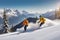 Several skiers descending a mountain slope