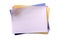 Several sticky post notes different colors front view copy space on white