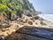 several stone arrangements on the shoreline