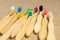 Several toothbrushes made of bamboo with colorful bristles