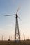 Several turbo generators against the evening sky, clean energy concept, close-up