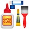 Several types of glue and brush. Stationery