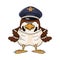 Severe cartoon sparrow in pilot service cap