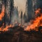 A severe forest fire with flames engulfing the underbrush.