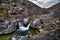 A severe landscape with a waterfall in the Egvekinot gorge