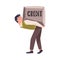 Severity of Mortgage with Man Carrying Huge Stone as Heavy Burden of Credit Vector Illustration