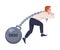 Severity of Mortgage with Man Pulling Iron Ball on Chain as Heavy Burden of Credit Vector Illustration