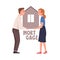 Severity of Mortgage with Man and Woman Carrying House as Heavy Burden of Credit Vector Illustration