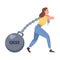 Severity of Mortgage with Woman Pulling Iron Ball on Chain as Heavy Burden of Credit Vector Illustration