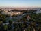 Seville. Aerial drone Seville Sevilla, Spain. University of Seville and the famous Gothic Cathedral of Seville are pictured