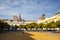 Seville cathedral Giralda tower from Alcazar of Sevilla Andalusia Spain.