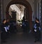 Seville, Spain - 28 september 2019: A group of young servants ready to welcome their hosts