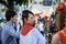 Seville, Spain - April 28, 2015: Japanese woman tourist dressed